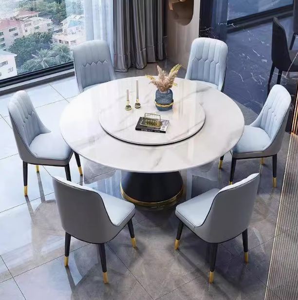 BỘ BÀN ĂN TRÒN MẶT ĐÁ CÓ MÂM XOAY ERICA – DP03