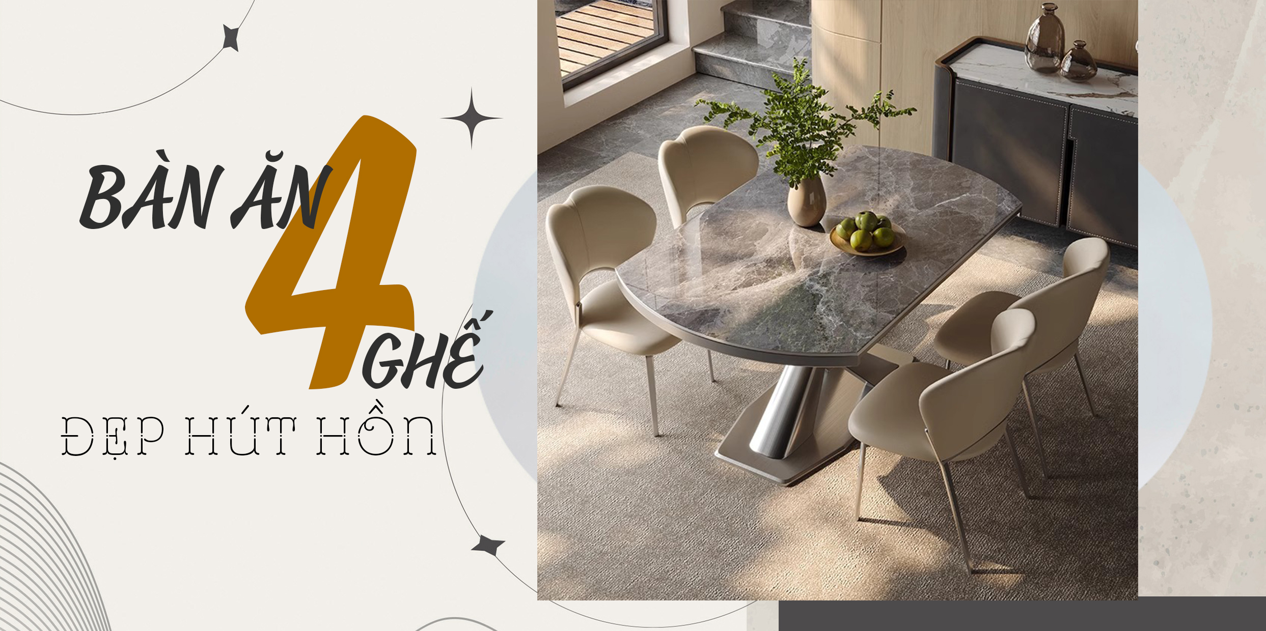 F4 BỘ BÀN ĂN 4 GHẾ [MẶT ĐÁ, KHUNG CHÂN NGHỆ THUẬT] ĐẸP HÚT HỒN